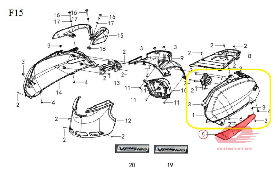 QJ LTM 125 ARKA YAN PANEL SOL SİYAH